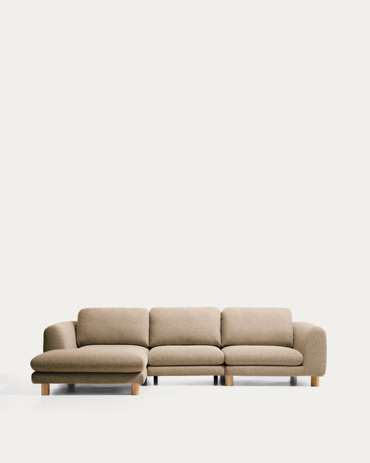 Vera light brown 4-seater sofa with left-hand chaise longue with natural-finish solid ash wood legs 322 cm FSC Mix Credit