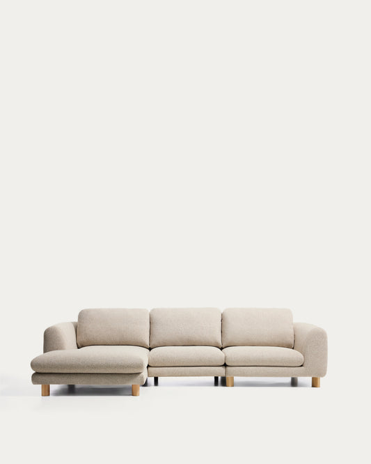 Vera beige 4-seater sofa with left-hand chaise longue with natural-finish solid ash wood legs 322 cm FSC Mix Credit