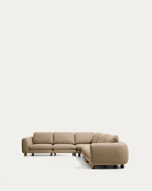 Vera light brown 5-seater corner sofa with walnut-finish solid ash wood legs 330 x 330 cm FSC Mix Credit