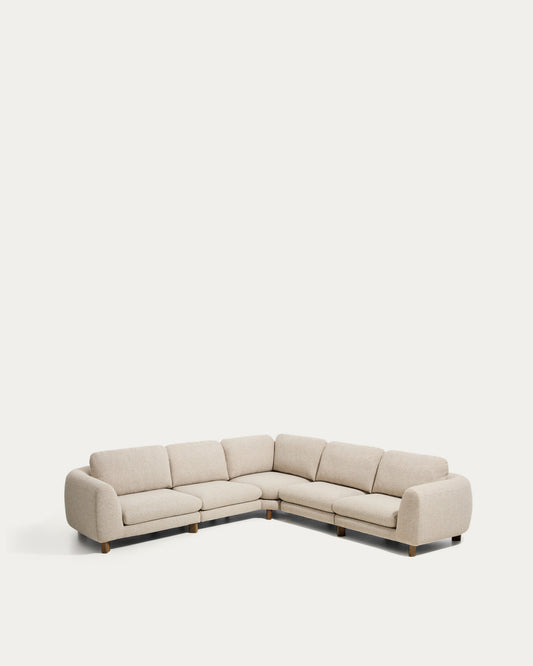 Vera beige 5-seater corner sofa with walnut-finish solid ash wood legs 330 x 330 cm FSC Mix Credit