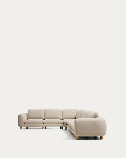 Vera beige 5-seater corner sofa with natural-finish solid ash wood legs 330 x 330 cm FSC Mix Credit