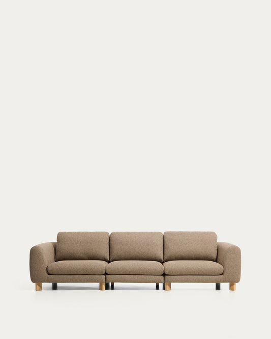 Vera light brown 4-seater sofa with natural-finish solid ash wood legs 320 cm FSC Mix Credit