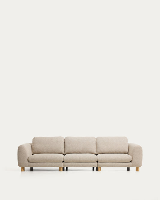 Vera beige 4-seater sofa with natural-finish solid ash wood legs 320 cm FSC Mix Credit