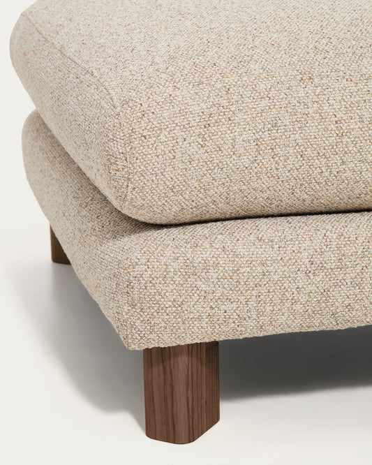 Vera beige footrest with walnut-finish solid ash wood legs 80 x 80 cm FSC Mix Credit