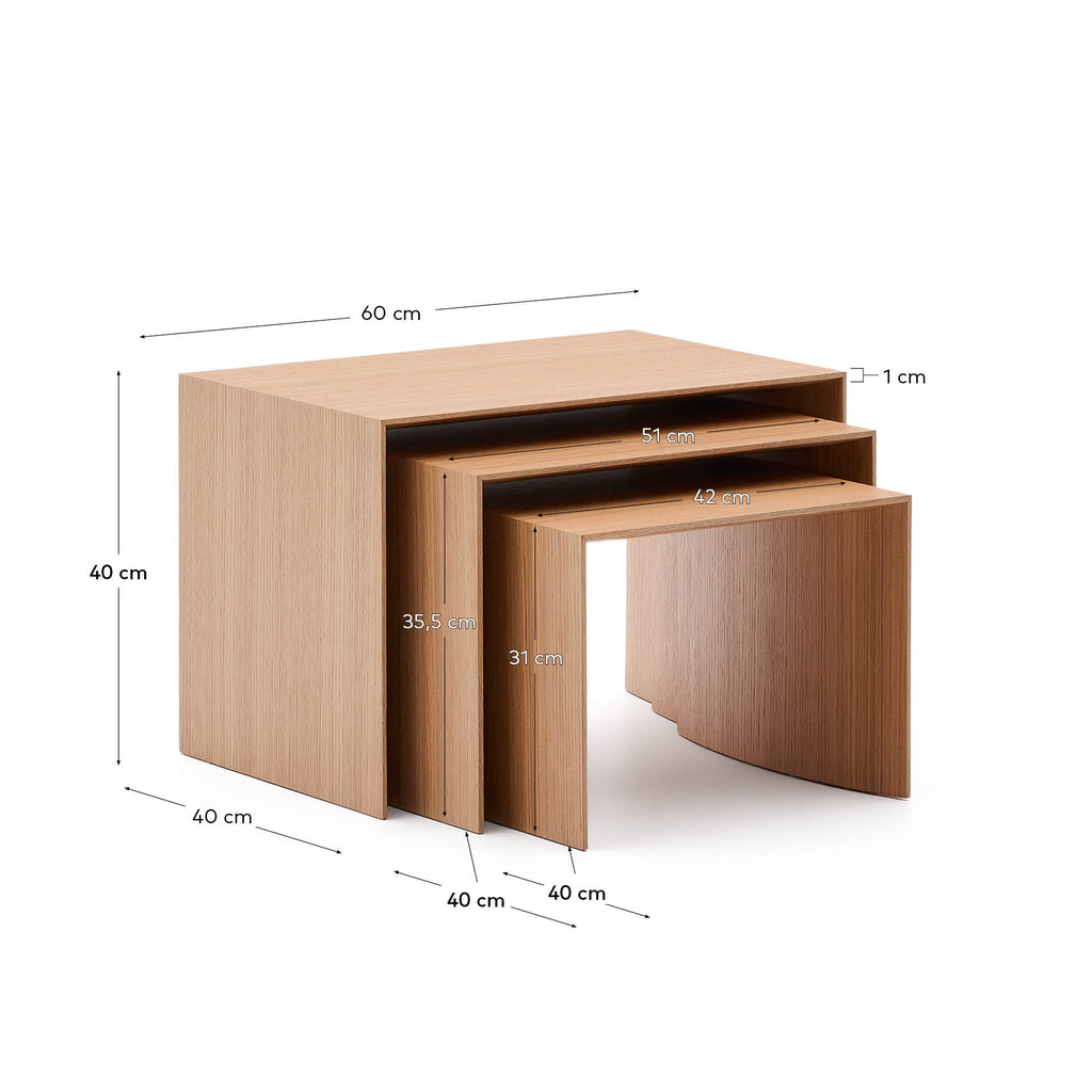 Ensemble Litto de 3 tables gigognes en placage de chêne FSC Mix Credit 60 x 40 / 51 x 36 / 42 x 31 cm