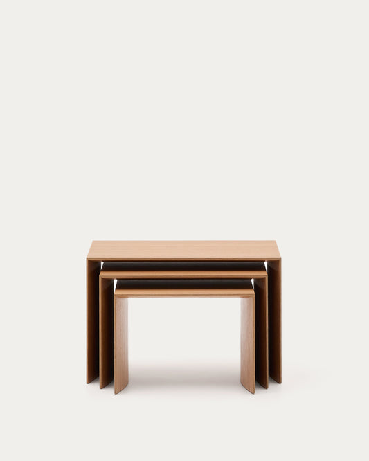 Ensemble Litto de 3 tables gigognes en placage de chêne FSC Mix Credit 60 x 40 / 51 x 36 / 42 x 31 cm