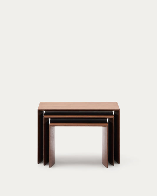 Ensemble Litto de 3 tables gigognes en placage de noyer FSC Mix Credit 60 x 40 / 51 x 36 / 42 x 31 cm