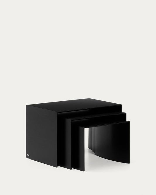 Litto set of 3 black, lacquered MDF nesting tables 60 x 40 / 51 x 36 / 42 x 31 cm
