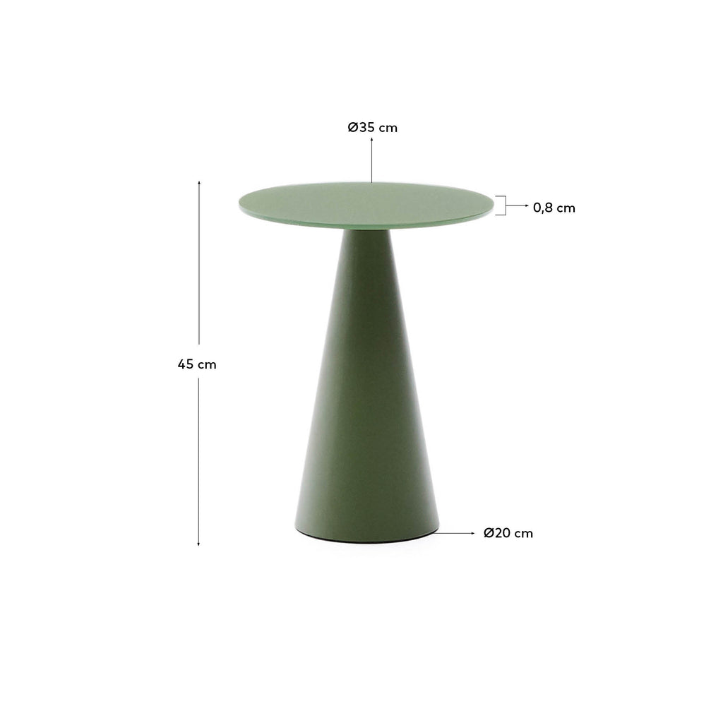 Table d'appoint Wilshire verre trempé dépoli et acier finition vert mat Ø35 cm