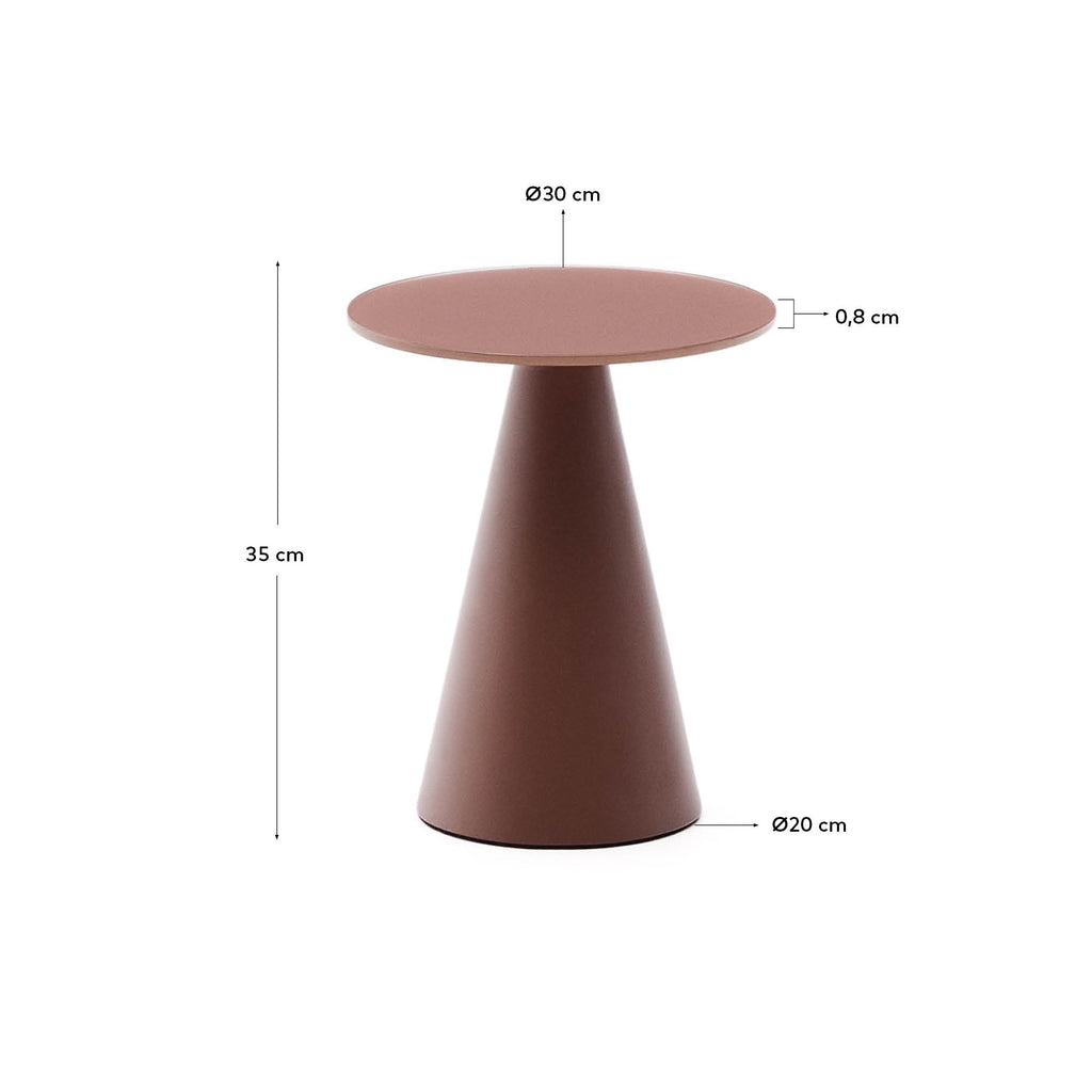 Table d'appoint Wilshire en verre trempé dépoli et acier finition terracotta mat Ø30 cm