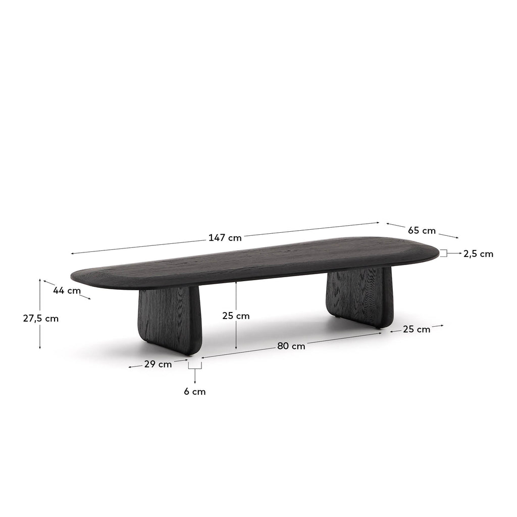 Table basse Pirita en bois de chêne finition noire 146 x 56,5 cm FSC 100 %