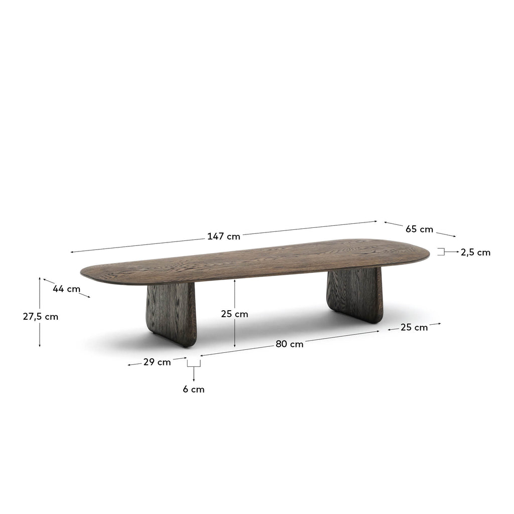 Table basse Pirita en bois de chêne finition foncée 146 x 56,5 cm FSC 100 %