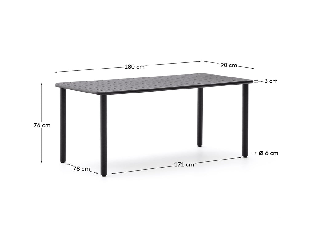 Table d’extérieur Brai en acier galvanisé gris foncé 180 x 90 cm