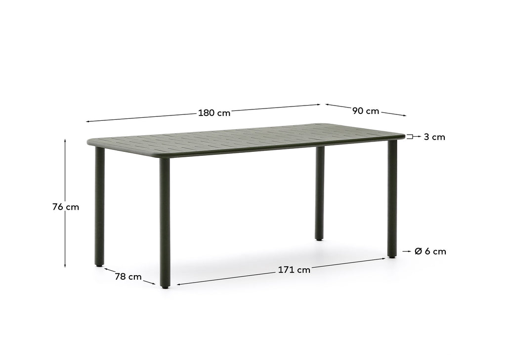 Table d’extérieur Brai en acier galvanisé vert 180 x 90 cm