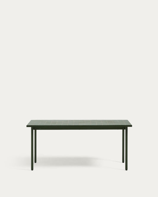 Table d’extérieur Maurina en acier galvanisé vert et céramique verte 182 x 91 cm