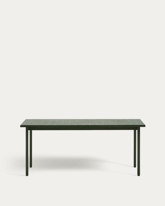 Table d’extérieur Maurina en acier galvanisé vert et céramique verte 223 x 101 cm