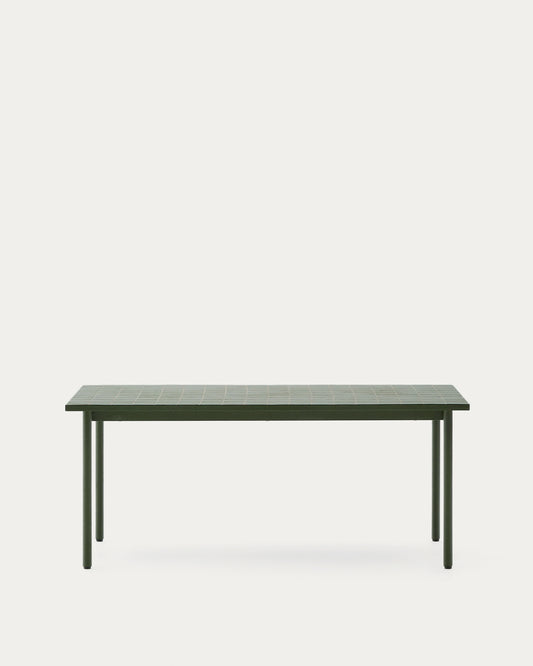 Table d’extérieur Maurina en acier galvanisé vert et céramique verte 223 x 101 cm