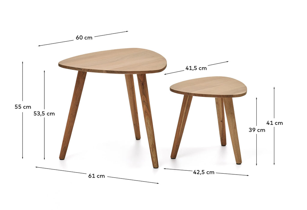 Ensemble Duvani de 2 tables auxiliaires en bois d’acacia avec finition blanchie