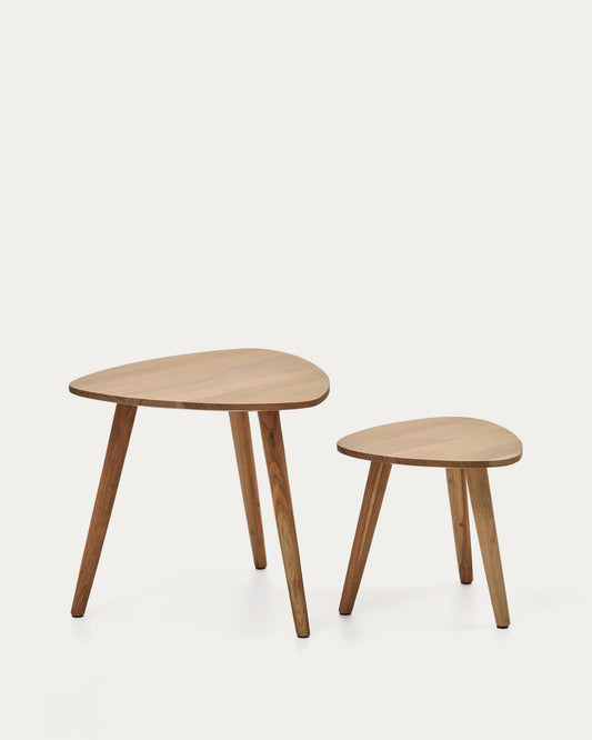 Ensemble Duvani de 2 tables auxiliaires en bois d’acacia avec finition blanchie