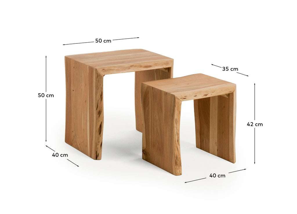 Ensemble Lomiri de 2 tables auxiliaires gigognes en bois d’acacia avec finition blanchie, 50 x 42 cm et 34 x 42 cm