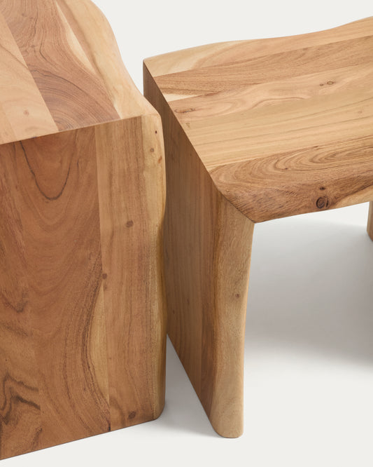 Lomiri set of 2 nesting side tables in solid acacia wood with bleached finish 50 x 42cm/34 x 42cm
