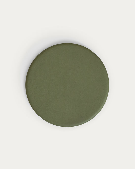 Table ronde d'extérieur Esilda avec plateau en béton vert Ø 70 cm et pied en acier vert Ø 42 x 45 cm