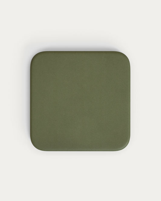 Table d'extérieur Elsida avec plateau en béton vert 70 x 70 cm et pied en acier noir Ø 42 x 45 cm