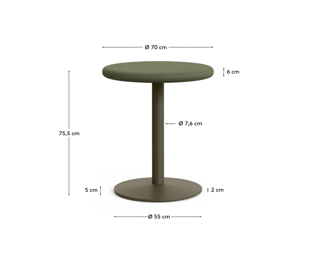 Table ronde d'extérieur Esilda avec plateau en béton vert Ø 70 cm et pied en acier vert Ø 55 x 72 cm
