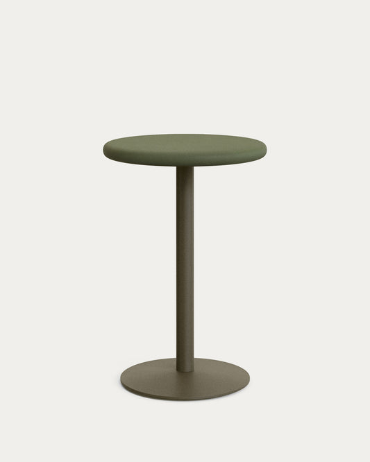 Table haute ronde d'extérieur Esilda avec plateau en béton vert Ø 70 cm et pied en acier vert Ø 55 x 96 cm