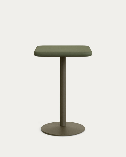 Table haute d'extérieur Elsida avec plateau en béton vert 70 x 70 cm et pied en acier vert Ø 55 x 96 cm