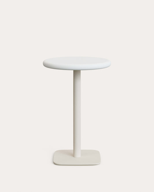 Table haute ronde d'extérieur Dina avec plateau en béton blanc Ø 70 cm et pied en acier blanc 48 x 48 x 96 cm