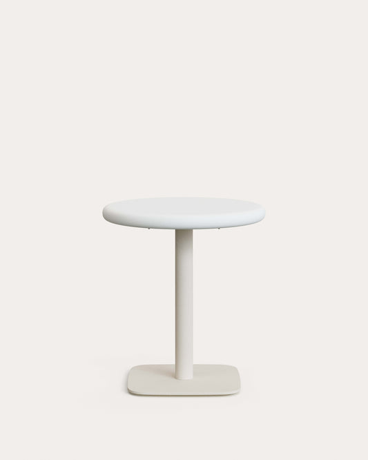 Table ronde d'extérieur Dina avec plateau en béton blanc Ø 70 cm et pied en acier blanc 48 x 48 x 72 cm