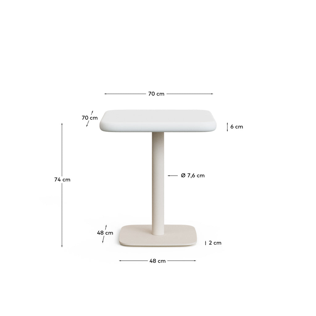 Table d'extérieur Dina avec plateau en béton blanc 70 x 70 cm et pied en acier blanc 48 x 48 x 72 cm