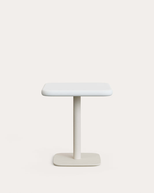 Table d'extérieur Dina avec plateau en béton blanc 70 x 70 cm et pied en acier blanc 48 x 48 x 72 cm