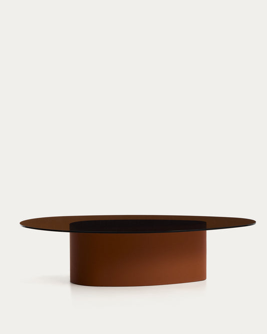 Table basse Olir en verre trempé et acier marron 140 x 80 cm