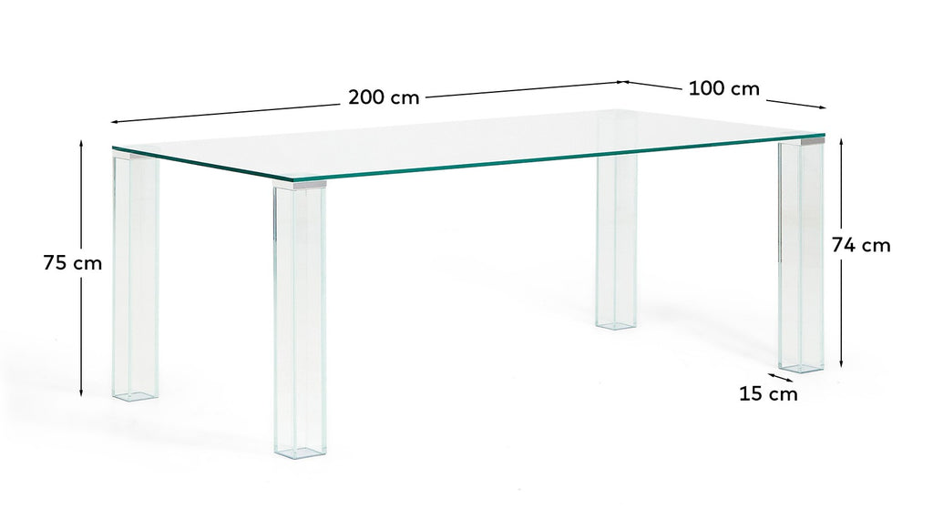 Table Adularia en verre trempé transparent 200 x 100 cm