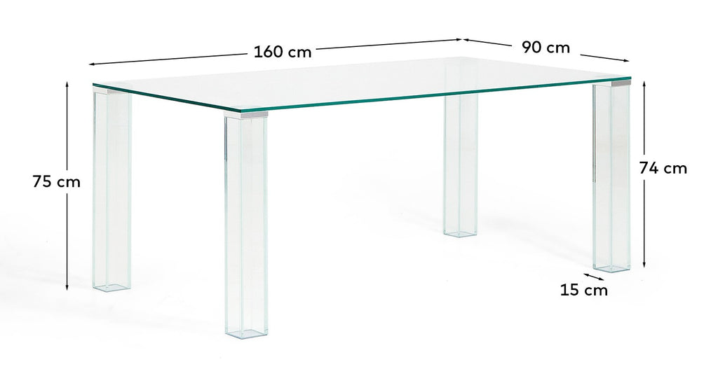Table Adularia en verre trempé transparent 160 x 90 cm