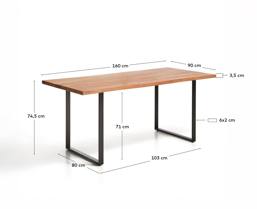 Table Uxue en bois d’acacia et pieds en acier noir 160 x 90 cm