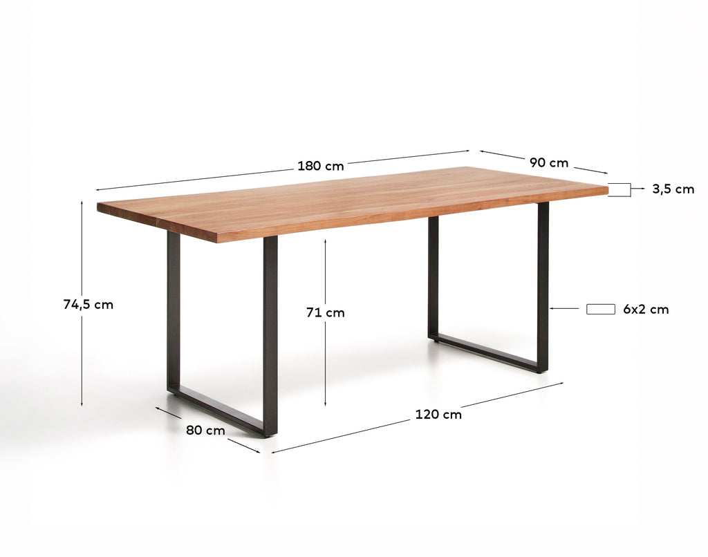 Table Uxue en bois d’acacia et pieds en acier noir 180 x 90 cm