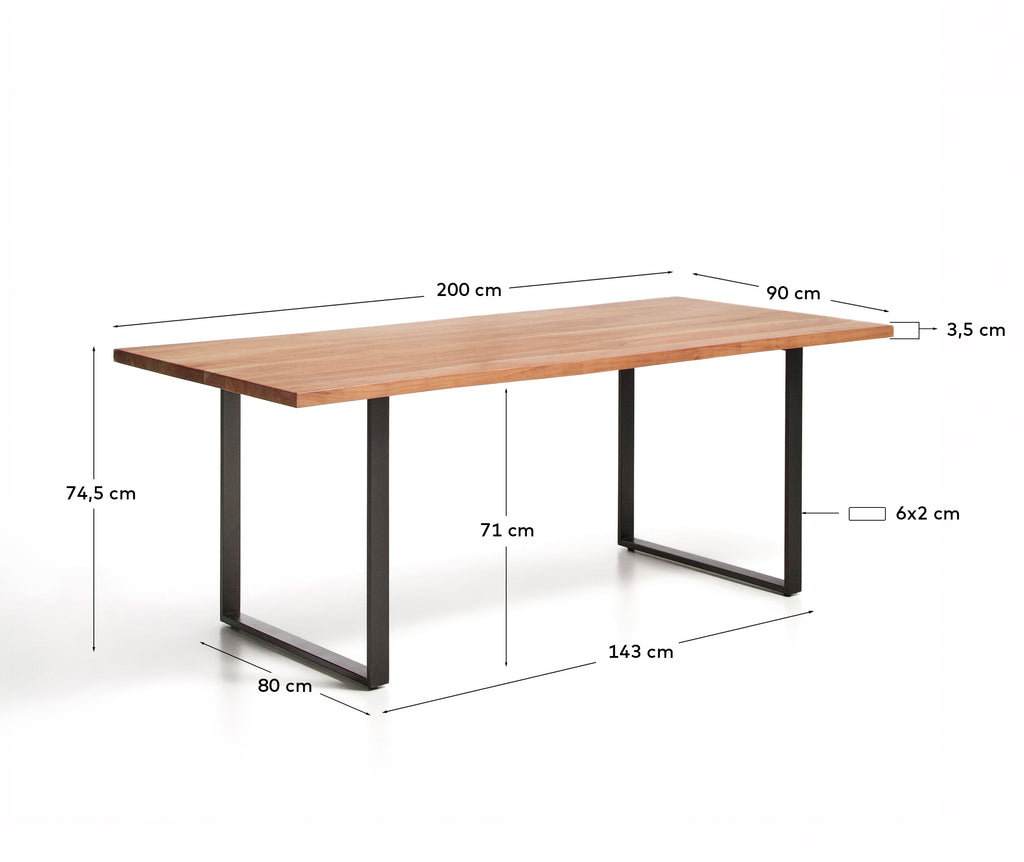 Table Uxue en bois d’acacia et pieds en acier noir 200 x 90 cm