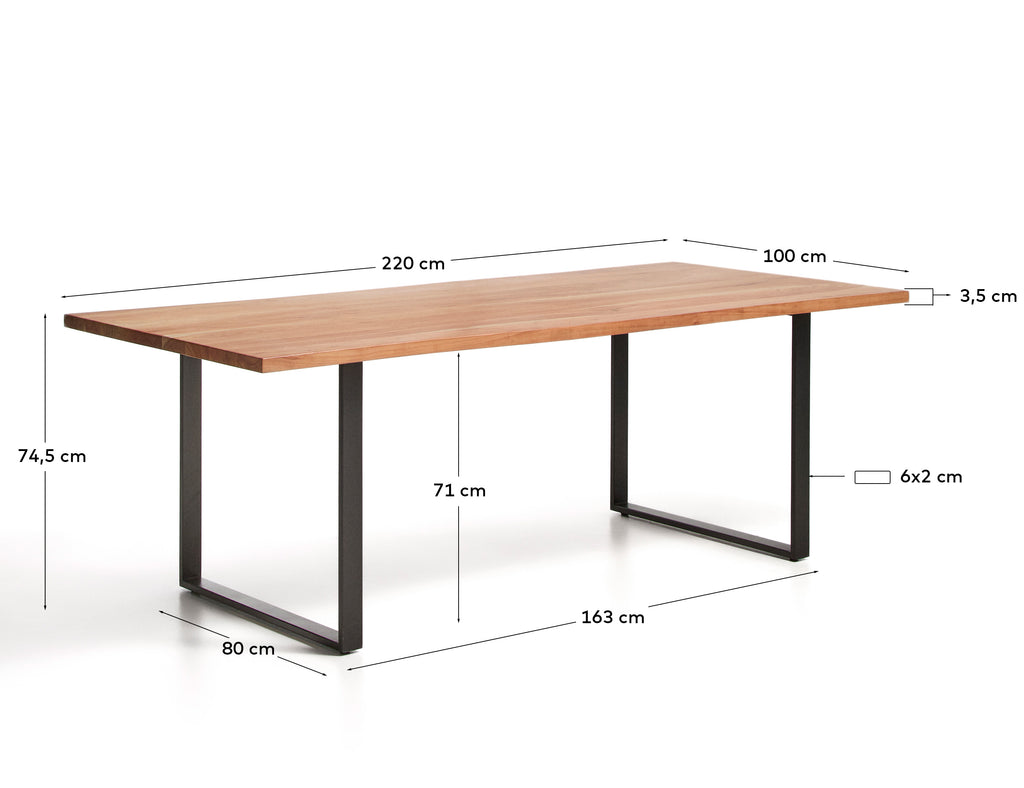 Table Uxue en bois d’acacia et pieds en acier noir 220 x 100 cm