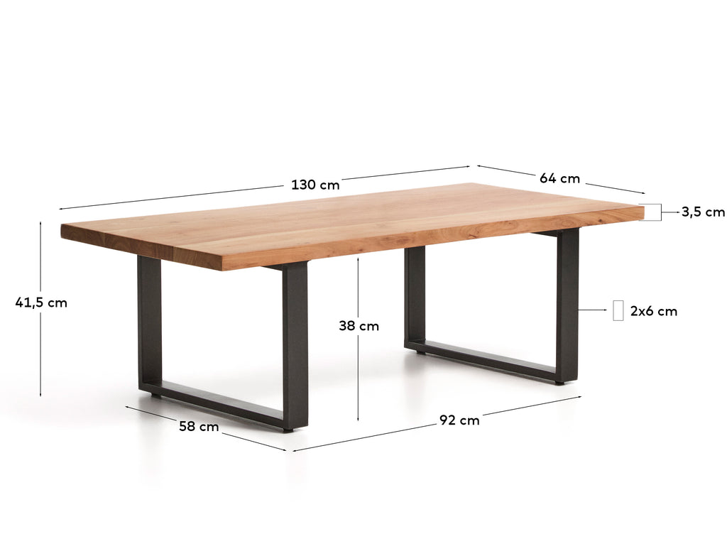 Table basse Uxue en bois d’acacia et pieds en acier noir 130 x 64 cm