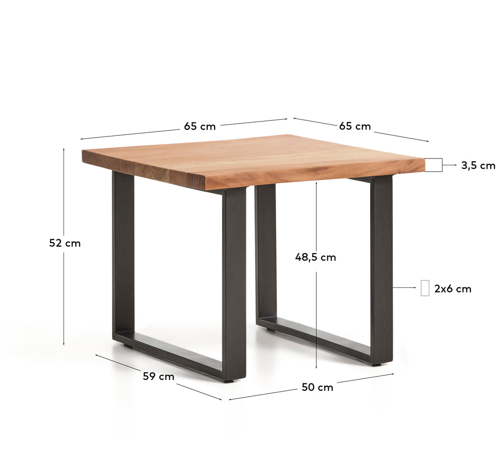 Table auxiliaire Uxue en bois d’acacia et pieds en acier noir 65 x 65 cm