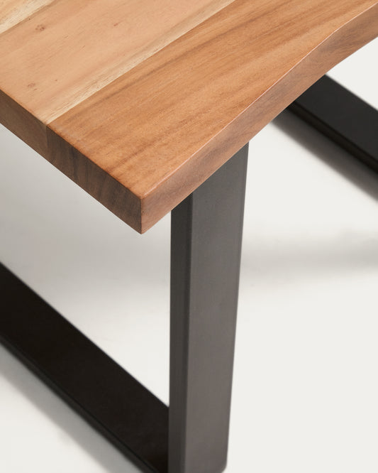 Table auxiliaire Uxue en bois d’acacia et pieds en acier noir 65 x 65 cm