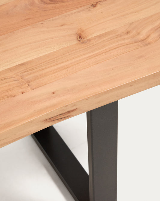Banc Uxue en bois d’acacia et pieds en acier noir 160 x 45 cm