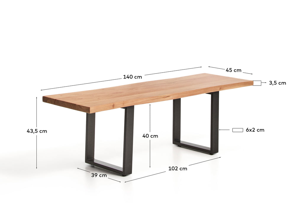 Banc Uxue en bois d’acacia et pieds en acier noir 140 x 45 cm