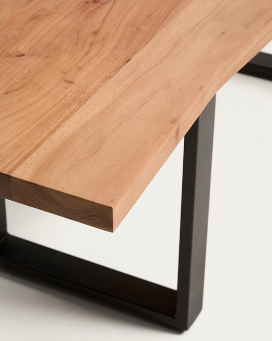 Banc Uxue en bois d’acacia et pieds en acier noir 140 x 45 cm