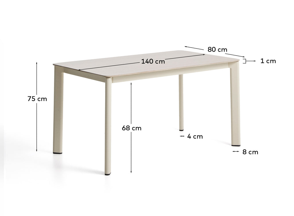 Table Anafi en pierre frittée et aluminium écru 140 x 80 cm