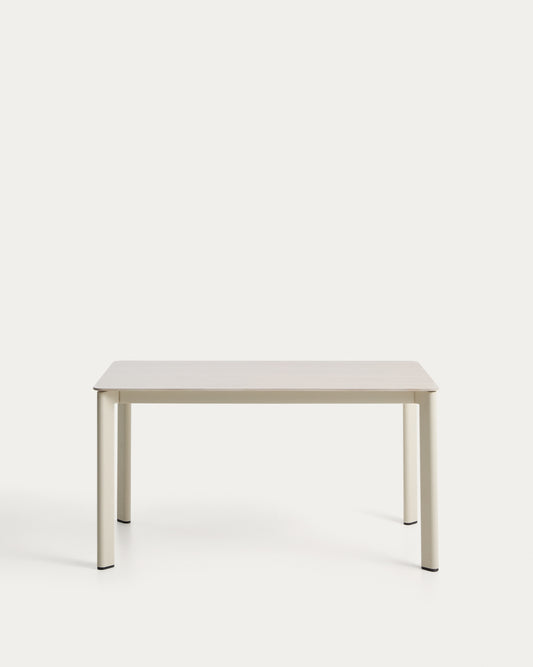 Table Anafi avec plateau en pierre frittée beige 140 x 80 cm