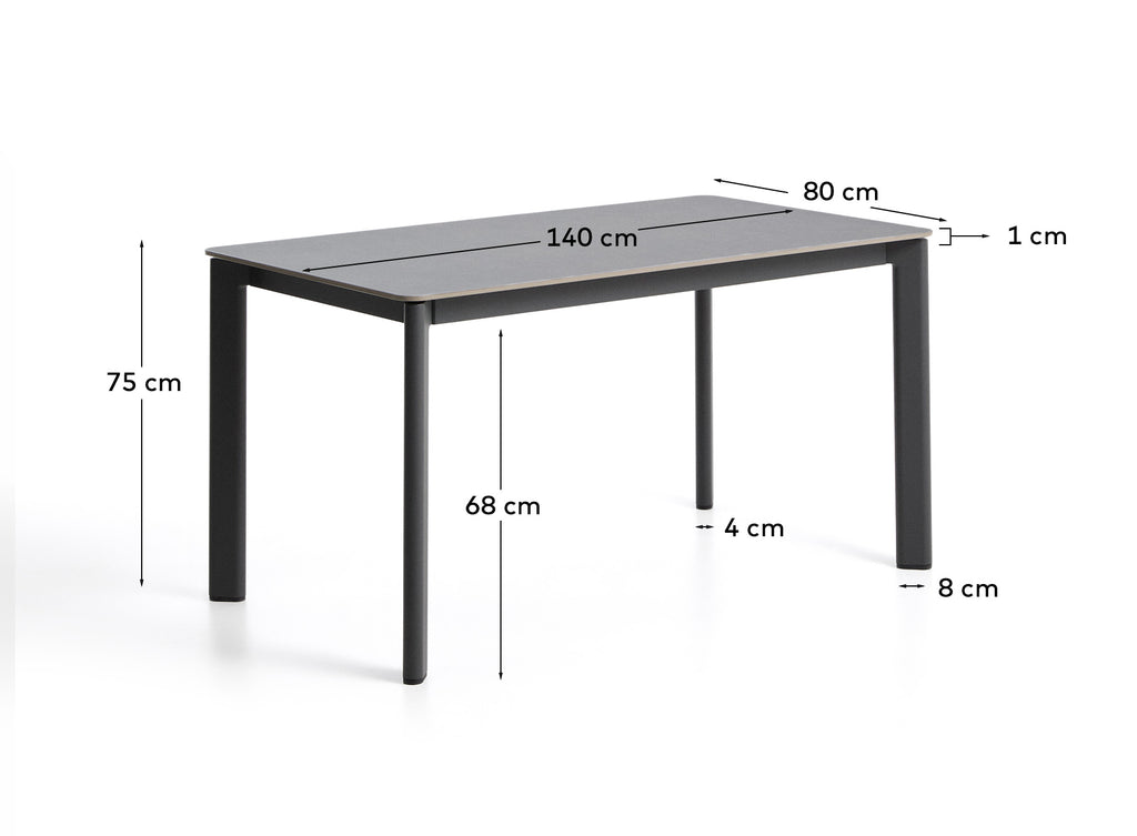 Table Anafi en pierre frittée et aluminium graphite 140 x 80 cm